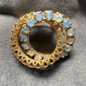 Vintage Opal Rhinestone Double Loop Knot Brooch Pin